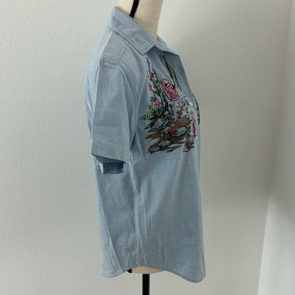 Vintage Victoria Jones Petites Embroidered Garden Short Sleeve Button Down Shirt - Picture 7 of 11